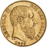 1877 Gold 20 Franc Coin Single Belgium obverse