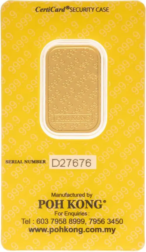 10g Wafer Gold Bullion Bar Poh Kong Bunga Raya Malaysia - Pre-Owned reverse