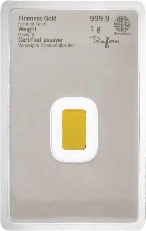 Gold 1 Gram  Bar Pre-Owned Heraeus reverse