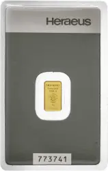 1g Minted Gold Bullion Bar Heraeus Pre-Owned