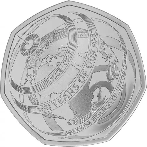 2022 100 Years of the BBC Silver Proof 50p Coin  rev