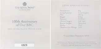 2022 100 Years of the BBC Silver Proof 50p Coin  cert