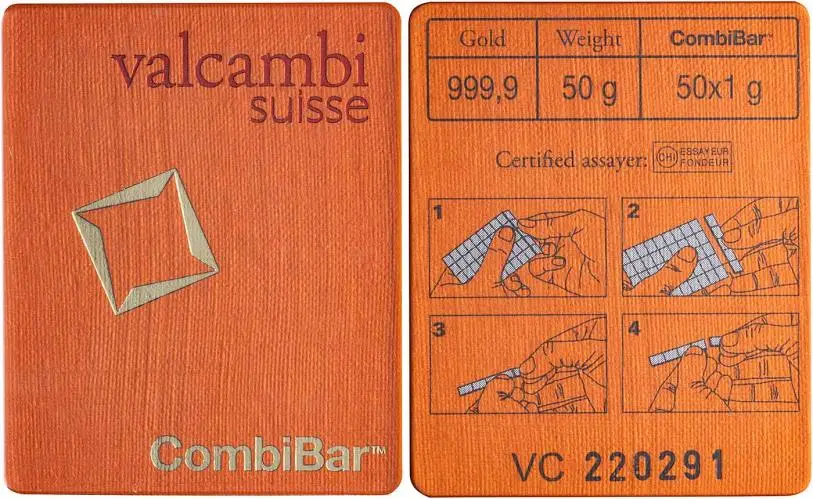 50 x 1g Gold CombiBar Valcambi SA - Pre-Owned Blister With Serial Numbered Certificate