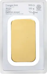 Heraeus 100g Minted Gold Bullion Bar Pre-Owned Reverse
