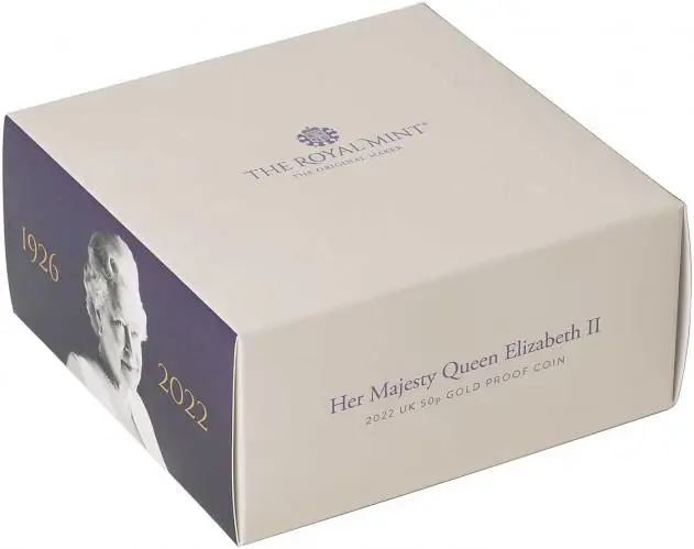 2022 Charles III Queen Elizabeth II Memorial Gold Proof 50p Coin box