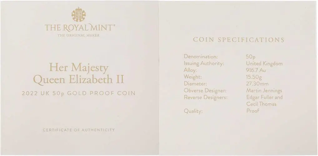 2022 Charles III Queen Elizabeth II Memorial Gold Proof 50p Coin cert