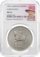 1953 Elizabeth II Coronation Crown NGC MS-63 obverse
