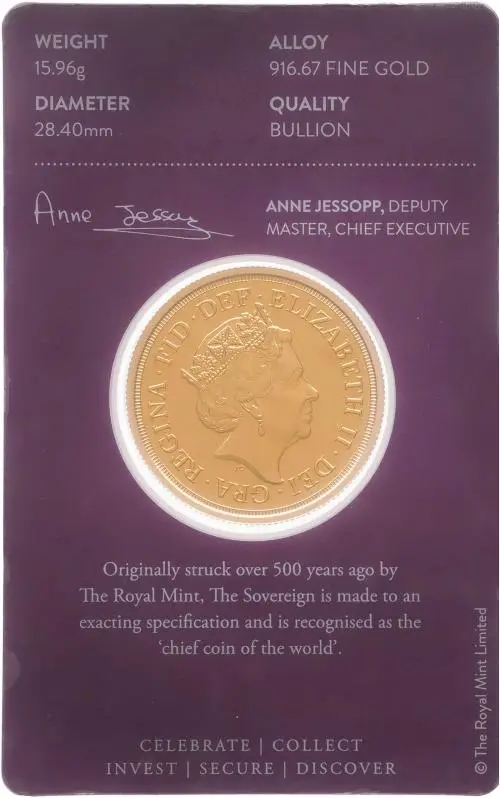 2022 Gold Bullion Ungraded Double Sovereign Elizabeth II Pound Sterling £2  Coin In Sleeve United Kingdom The Royal Mint Fifth Portrait Obv