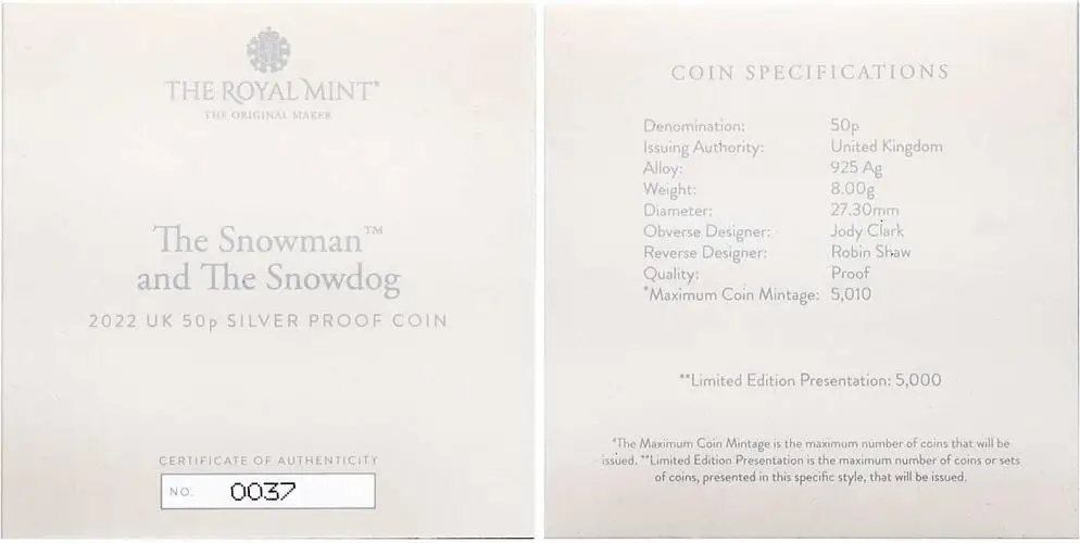 2022 The Snowman and Snowdog Silver Proof 50 Pence Coin 5