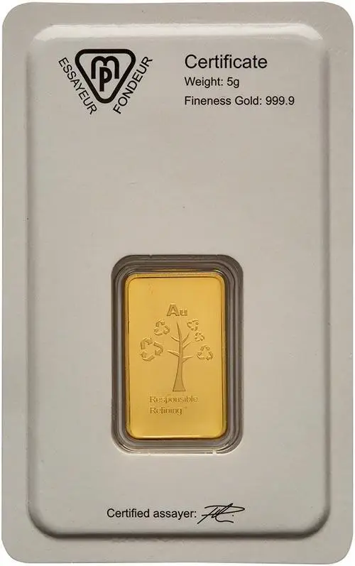 Metalor 5g Minted Gold Bullion Bar Reverse