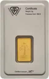 Metalor 5g Minted Gold Bullion Bar Reverse