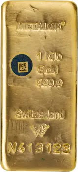 Metalor 1kg Cast Gold Bullion Bar obverse