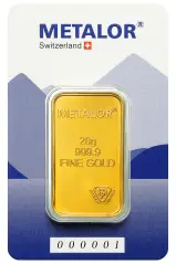 Metalor 20g Minted Gold Bullion Bar