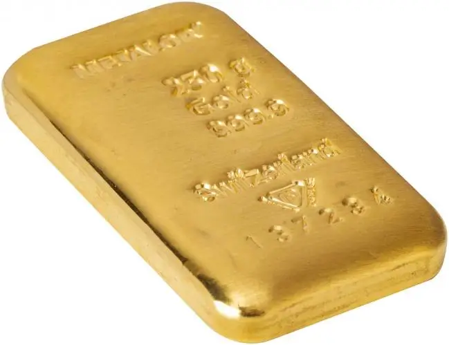 Metalor 250g Cast Gold Bullion Bar side view