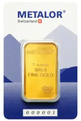 Metalor 1 oz Minted Gold Bullion Bar