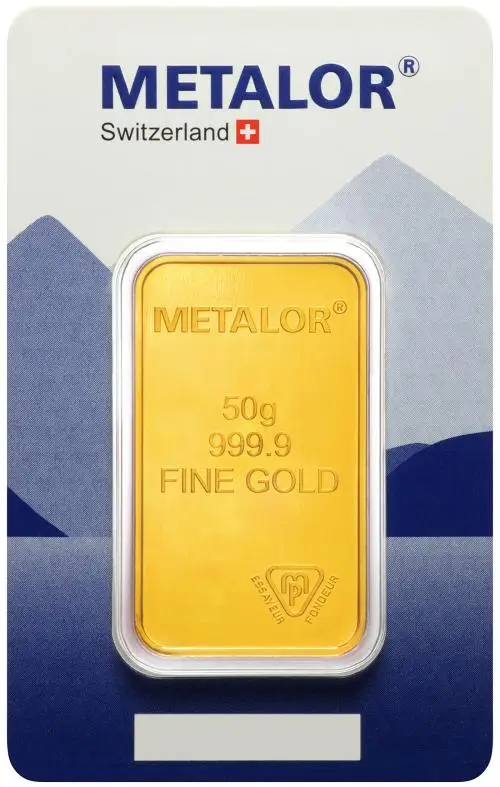 Metalor 50g Minted Gold Bullion Bar  reverse packaging