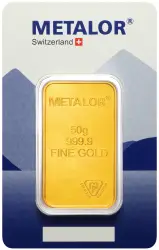 Metalor 50g Minted Gold Bullion Bar 