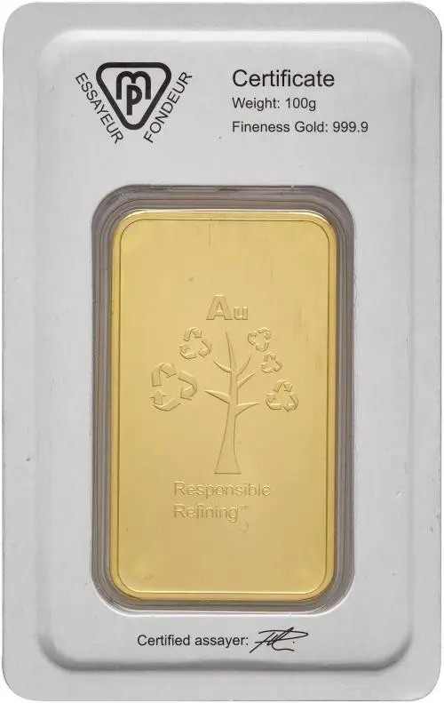 Metalor 100g Minted Gold Bullion Bar Reverse