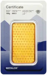 Metalor 100g Minted Gold Bullion Bar obverse 1