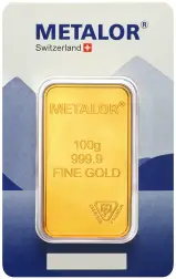 Metalor 100g Minted Gold Bullion Bar
