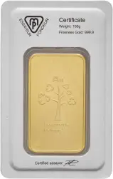 Metalor 100g Minted Gold Bullion Bar Reverse