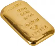 Metalor 100g Cast Gold Bullion Bar side view