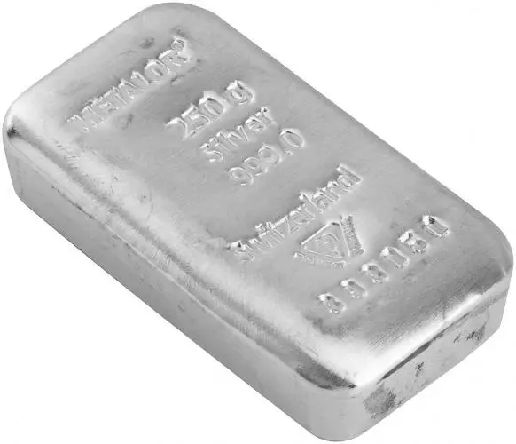 250g Metalor Silver Bar Cast side view