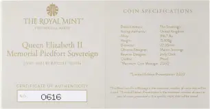 2022 Gold Proof Piedfort Sovereign Elizabeth II Memorial Coin cert