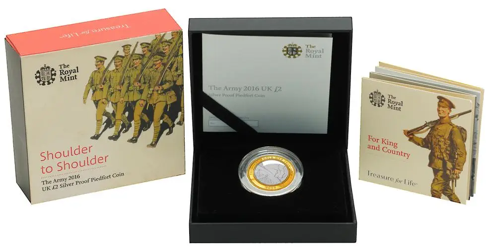 2016 Silver Proof Piedfort The Army - First World War Pound Sterling 2 Pound box display