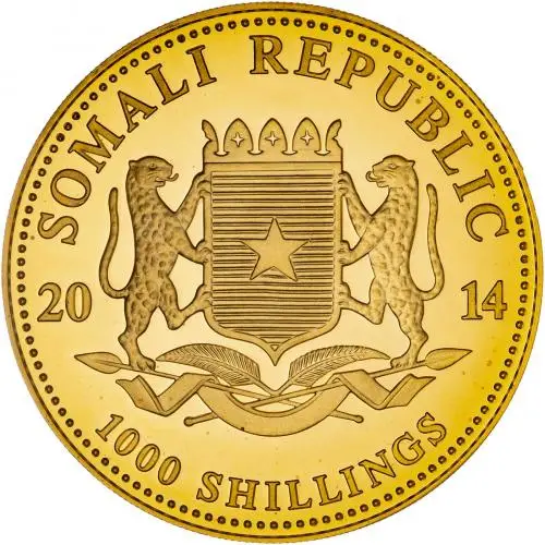 2014 Gold 1 Ounce Elephant 1000 Schilling  Coin Single Somalia Obverse