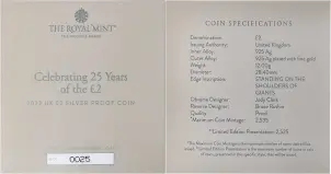 2022 25th Anniversary of the £2 Silver Proof Coin reverse cert