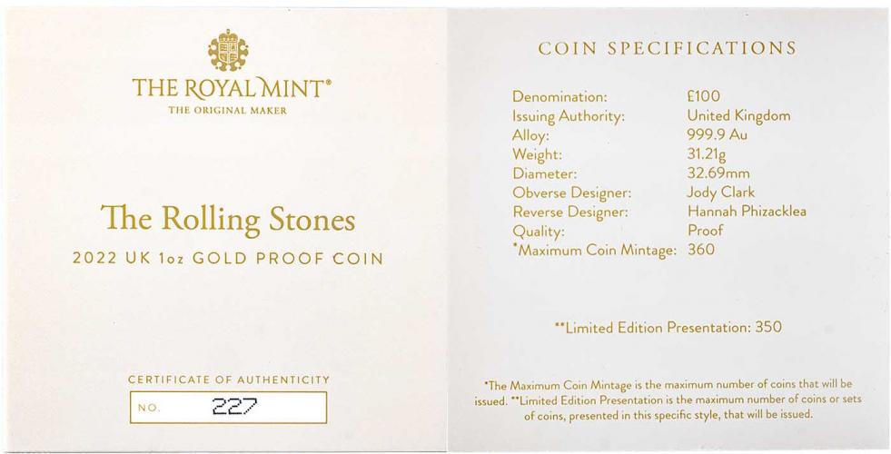 2022 Gold 1 oz Music Legends - The Rolling Stones | Chards