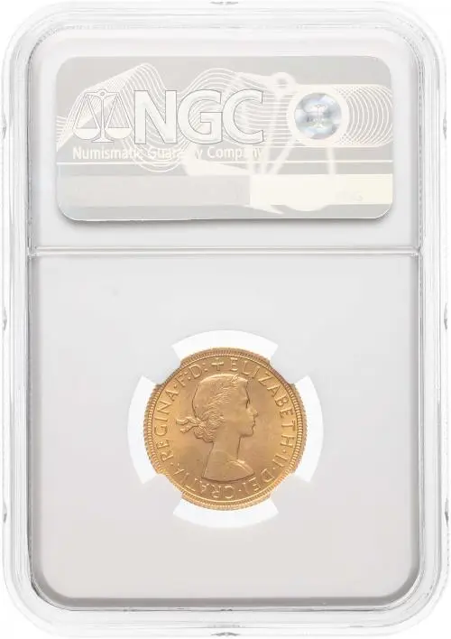 1966 Gold Full Sovereign Elizabeth II Royal Mint - NGC MS-63 Mint Error / Reverse Struck Through 2