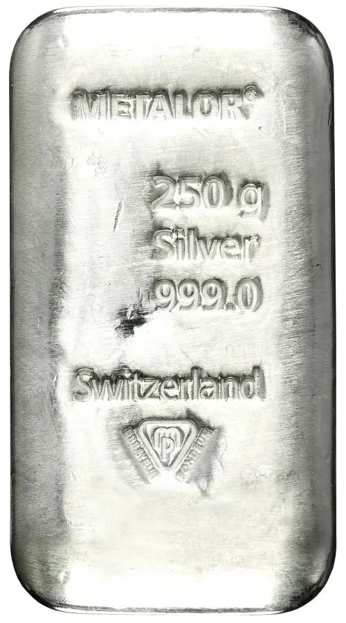 Metalor 250g Cast Silver Bullion Bar - Pre-Owned reverse