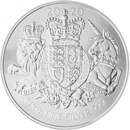 2020 Silver Bullion Ungraded 10 Ounce Royal Arms Elizabeth II  Coin Single Pre-Owned United Kingdom The Royal Mint reverse