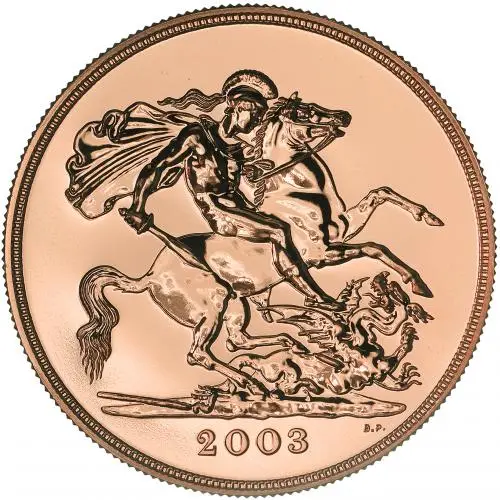2003 Gold BU Elizabeth II £5 / Crown  Coin With Box with Cert United Kingdom The Royal Mint reverse