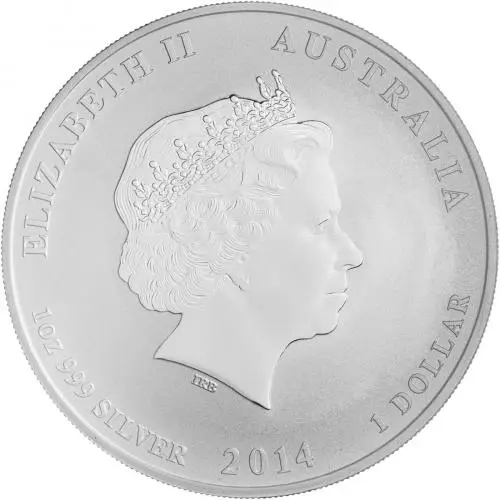 2014 Silver Bullion Ungraded 1 Ounce Lunar Year of the Horse 1 Dollar Coin Single Australia Perth Mint obverse