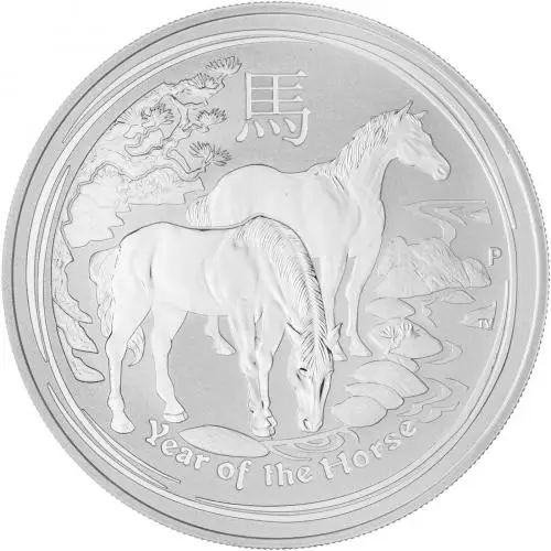 2014 Silver Bullion Ungraded 1 Ounce Lunar Year of the Horse 1 Dollar Coin Single Australia Perth Mint reverse