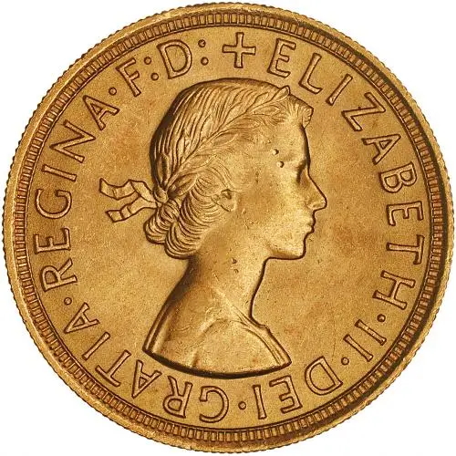 1957 Gold Sovereign Elizabeth II First Portrait Bullion Coin obverse chards image crop