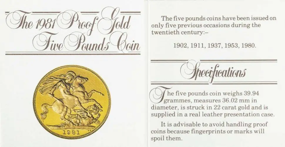 1981 Gold Proof £5 / Crown  Coin With Box with Cert United Kingdom The Royal Mint with cert