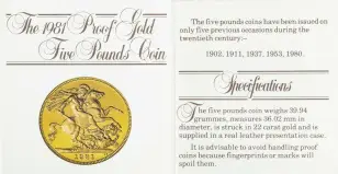 1981 Gold Proof £5 / Crown  Coin With Box with Cert United Kingdom The Royal Mint with cert