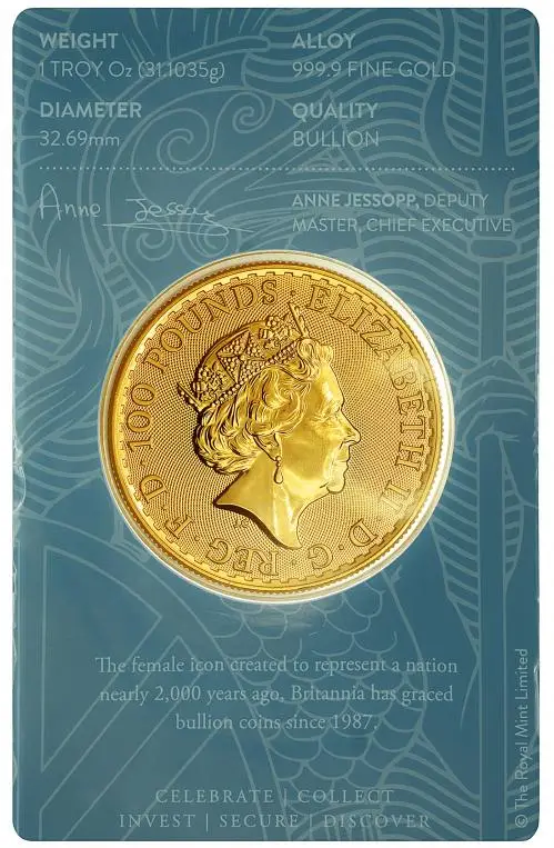 2022 Britannia 1 oz Gold Bullion Coin In Sleeve obverse chards image crop