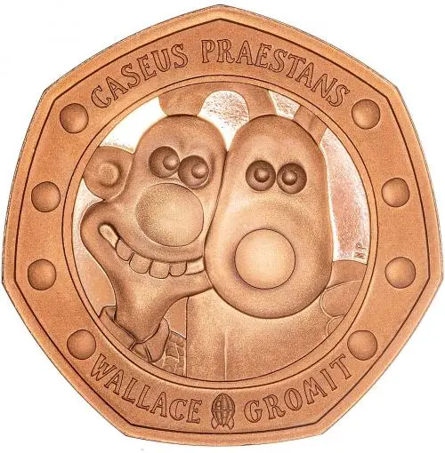 2019 Wallace and Gromit Gold Proof 50 Pence Coin Pre-Owned box crop reverse