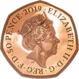 2019 Wallace and Gromit Gold Proof 50 Pence Coin Pre-Owned box crop obverse 