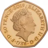 2019 Gold Proof Beatrix Potter Elizabeth II Peter Rabbit Pound Sterling 50 Pence  Coin With Box with Cert United Kingdom The Royal Mint obverse