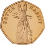 2019 Gold Proof Beatrix Potter Elizabeth II Peter Rabbit Pound Sterling 50 Pence  Coin With Box with Cert United Kingdom The Royal Mint reverse