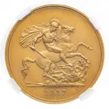 1937 PF 62 CAMEO Gold Proof Sovereign George VI Pound Sterling 5 pounds Coin NGC Collectable United Kingdom The Royal Mint reverse closer view