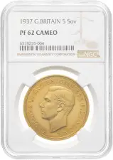 1937 PF62 CAMEO Gold Proof Sovereign George VI Pound Sterling 5 pounds Coin NGC Collectable UnitedKingdom The Royal Mint obverse