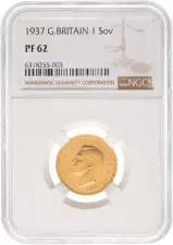 1937 Gold Proof George VI Sovereign NGC Graded PF-62 United Kingdom Royal Mint 
