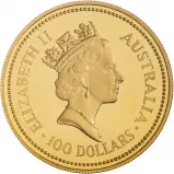1987 Gold Proof 1 Ounce Kangaroo Nugget Elizabeth II $100  Coin Australia Perth Mint obverse
